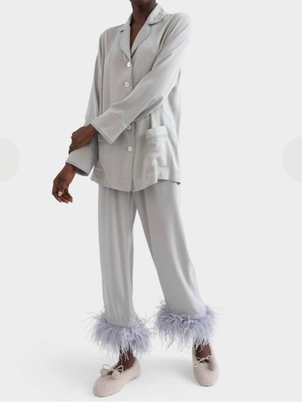 Sleeper Feather-Trim Pajama Set - Light Gray